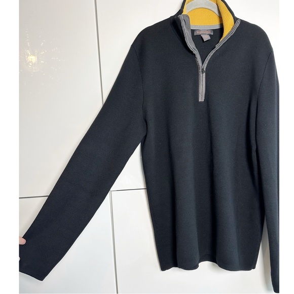 Banana Republic 1/4 Zip Black Size Large Patch Elbow Sleeves Merino Wool Blend - Picture 3 of 7